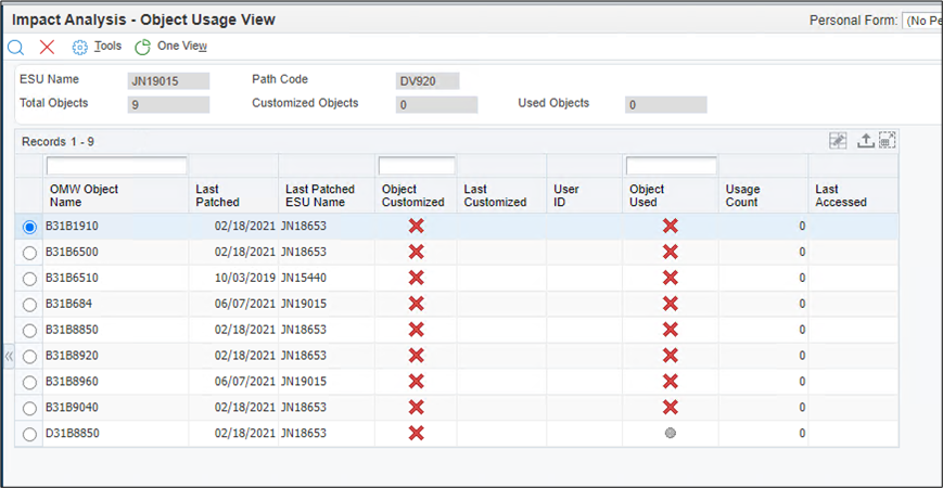 select record of impact analysis