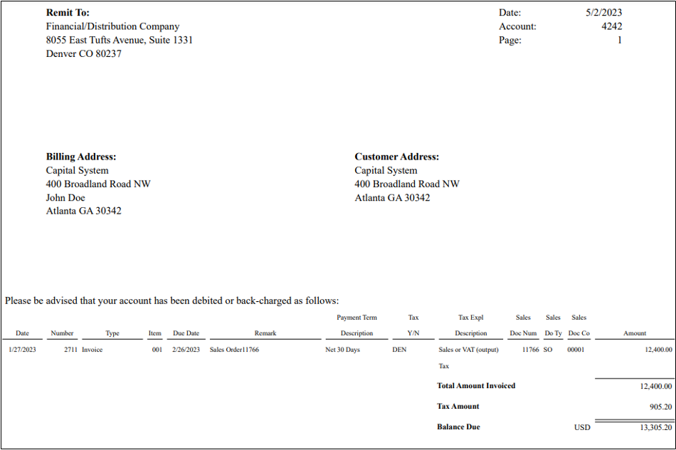 AR invoice revised screenshot