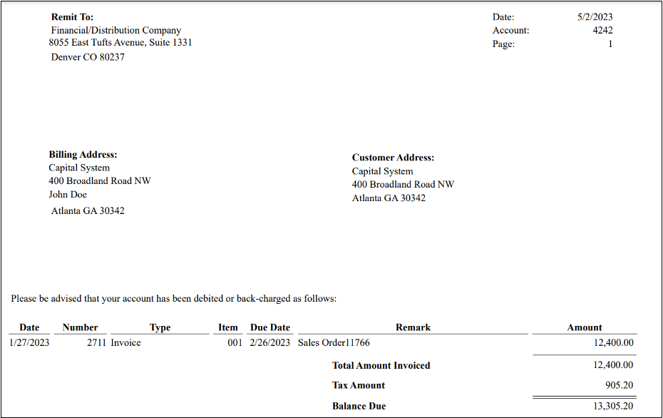 AR invoice screenshot