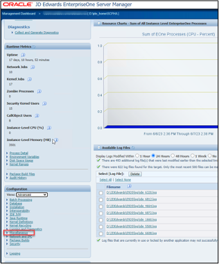 JDE Server Manager screen.