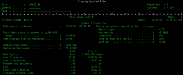 DSPMSG QSYSOPR disk report