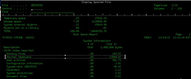 DSPMSG QSYSOPR disk report