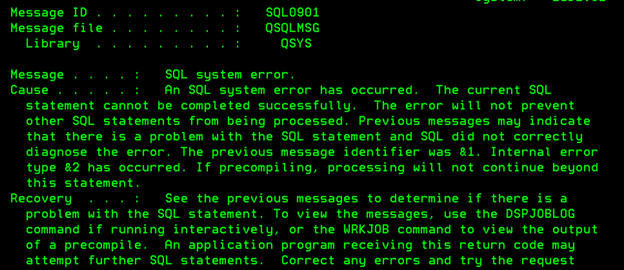 sql0901 log